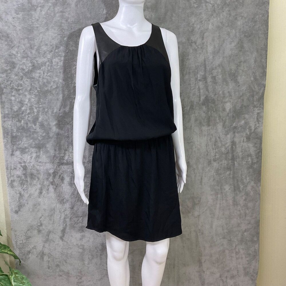 David Lerner, Women’s  Blouson Mini Dress silk leather Scoop cut out whimsy Goth